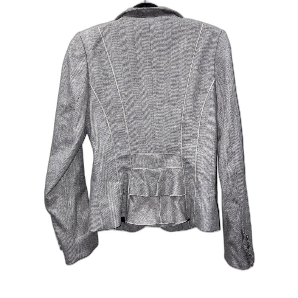 WHBM Ruffle Front Blazer Gray Herringbone Peplum Jacket Women’s 0 Military Style - Picture 3 of 8
